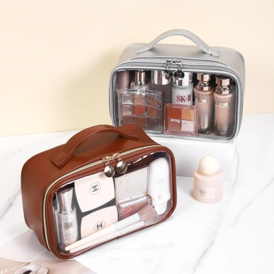 PU semi transparent makeup bag, three-dimensional and non collapsing 02