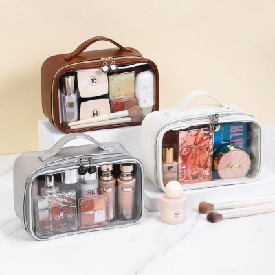 PU semi transparent makeup bag, three-dimensional and non collapsing 01
