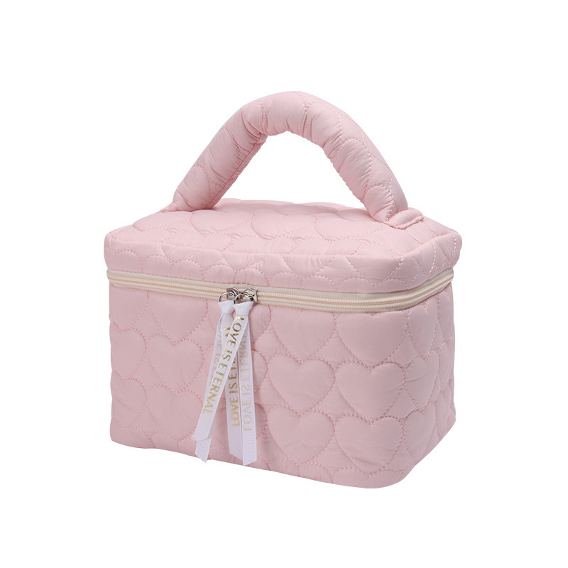 Quilted heart-shaped flower large capacity high-end makeup bag