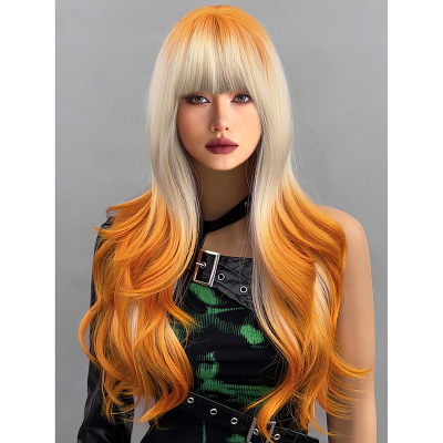 Full head gradient long roll layered fluffy natural micro roll wig 01
