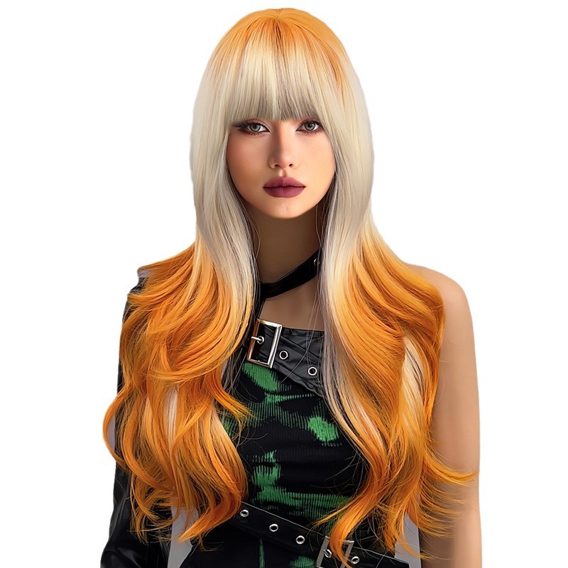 Full head gradient long roll layered fluffy natural micro roll wig