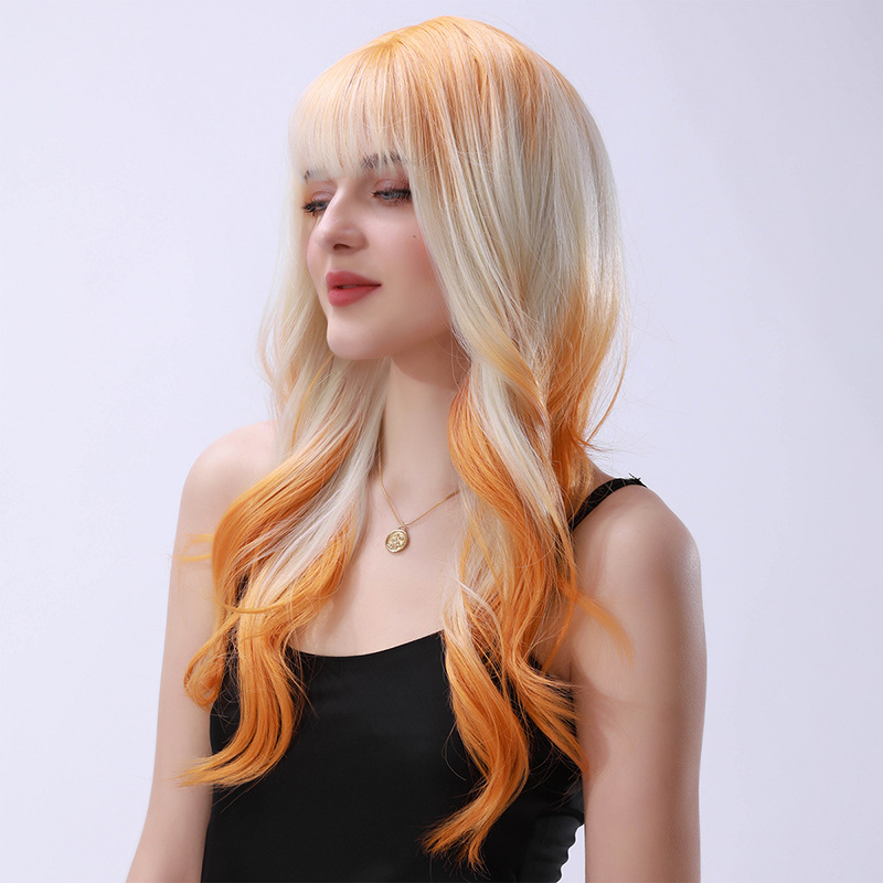 Full head gradient long roll layered fluffy natural micro roll wig