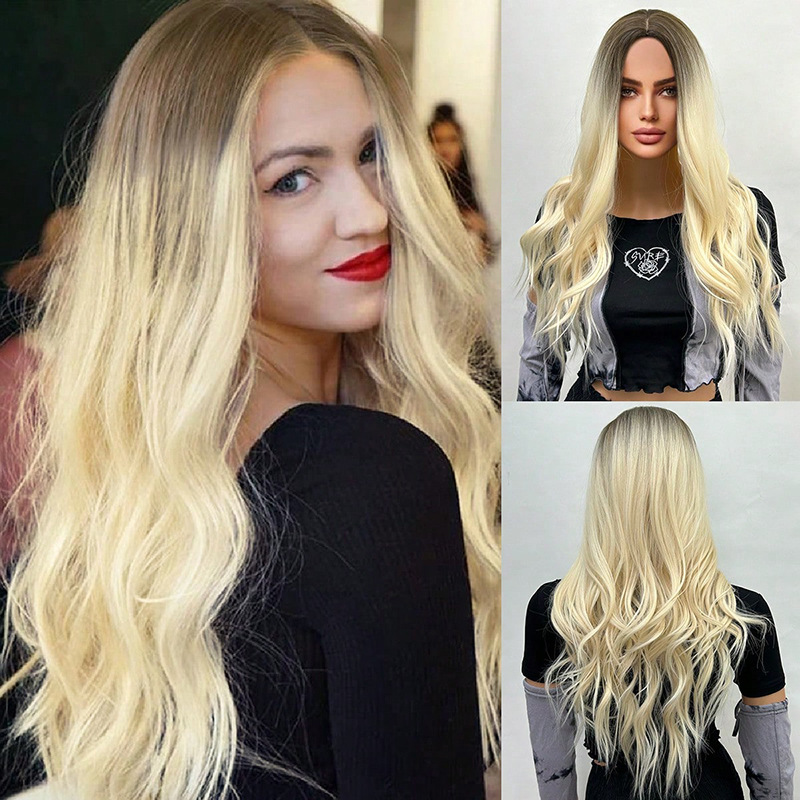 Full head gradient long roll layered fluffy natural micro roll wig