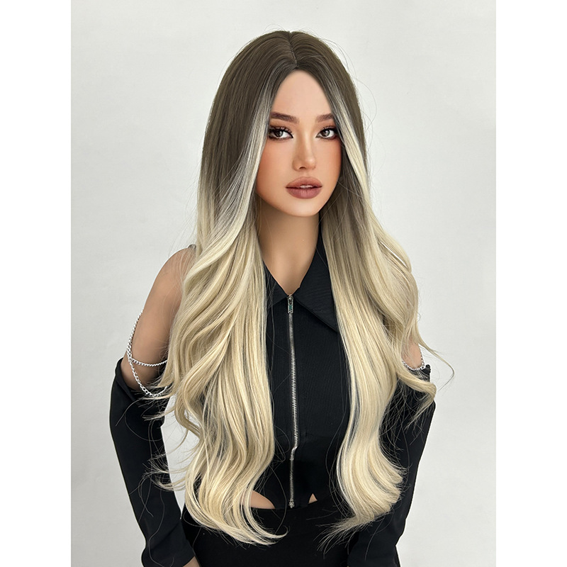 Full head gradient long roll layered fluffy natural micro roll wig