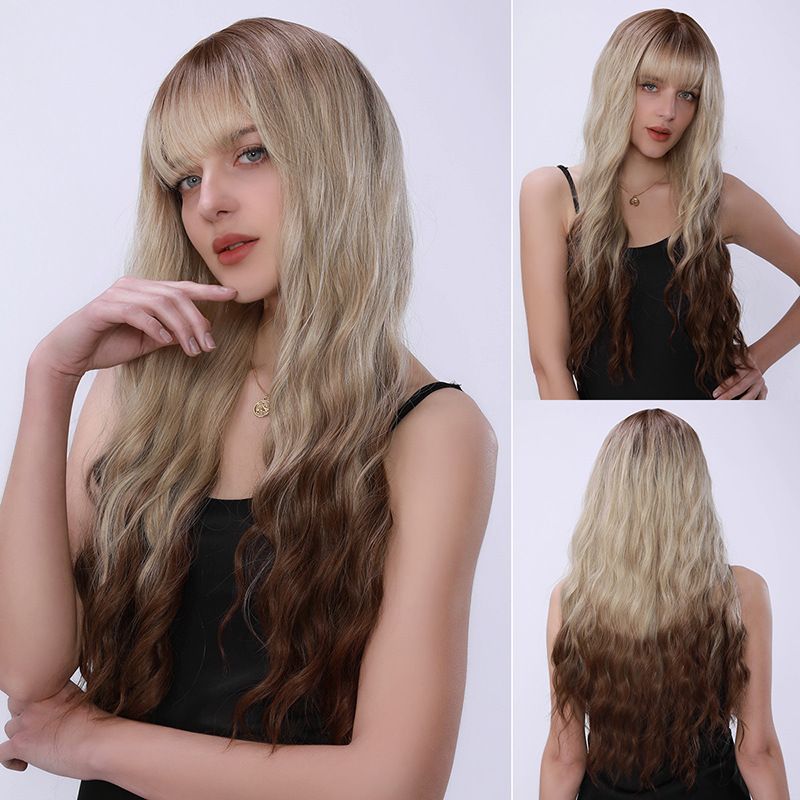 Full head gradient long roll layered fluffy natural micro roll wig