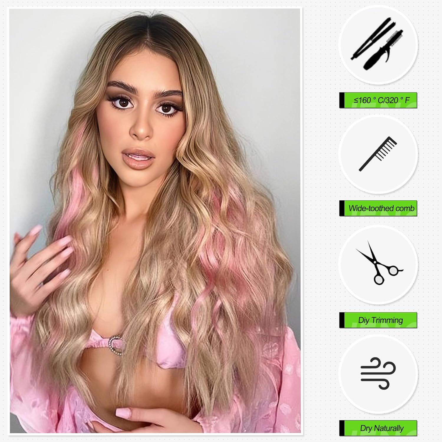 Wig full head color long curly hair, air long bangs fluffy