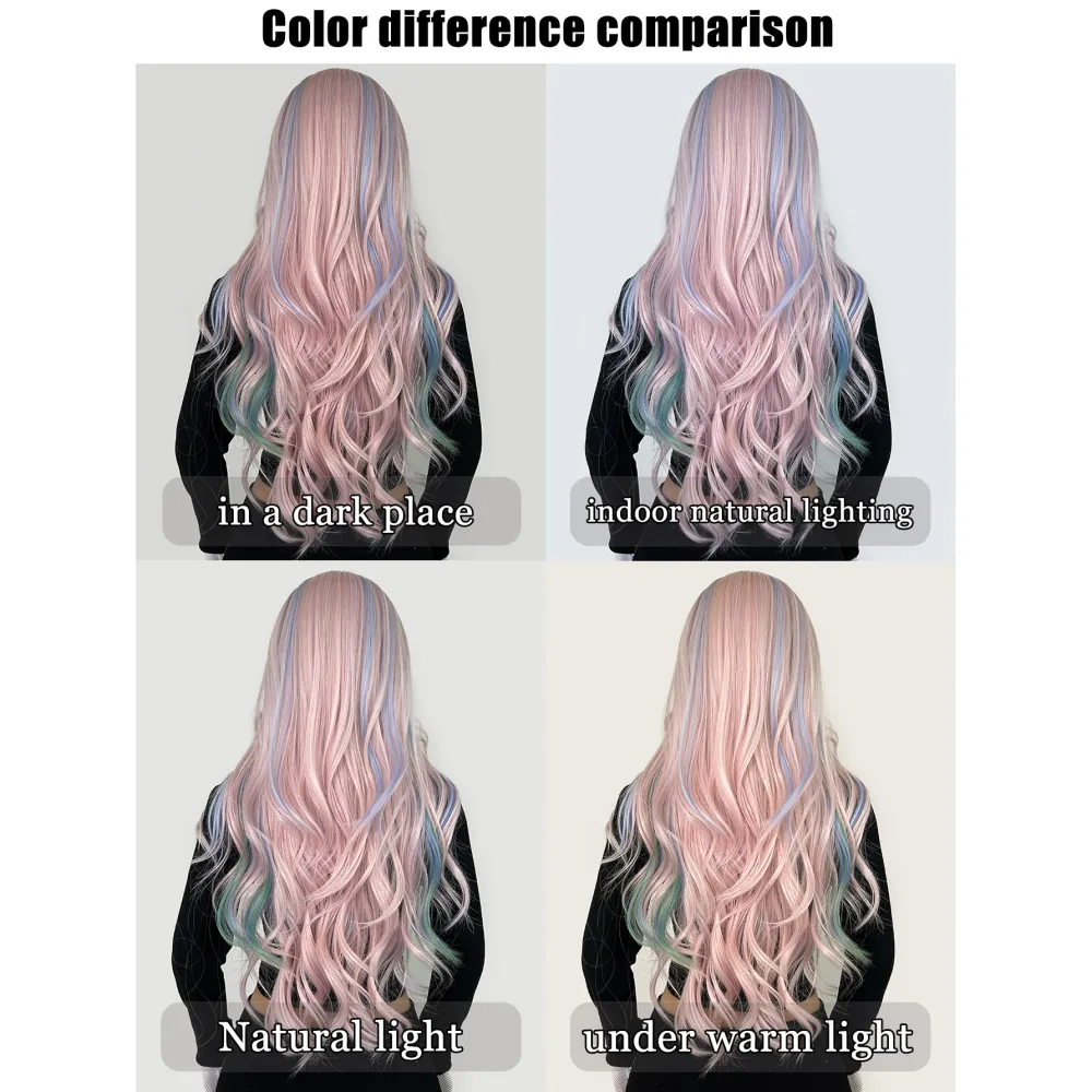 Wig full head color long curly hair, air long bangs fluffy