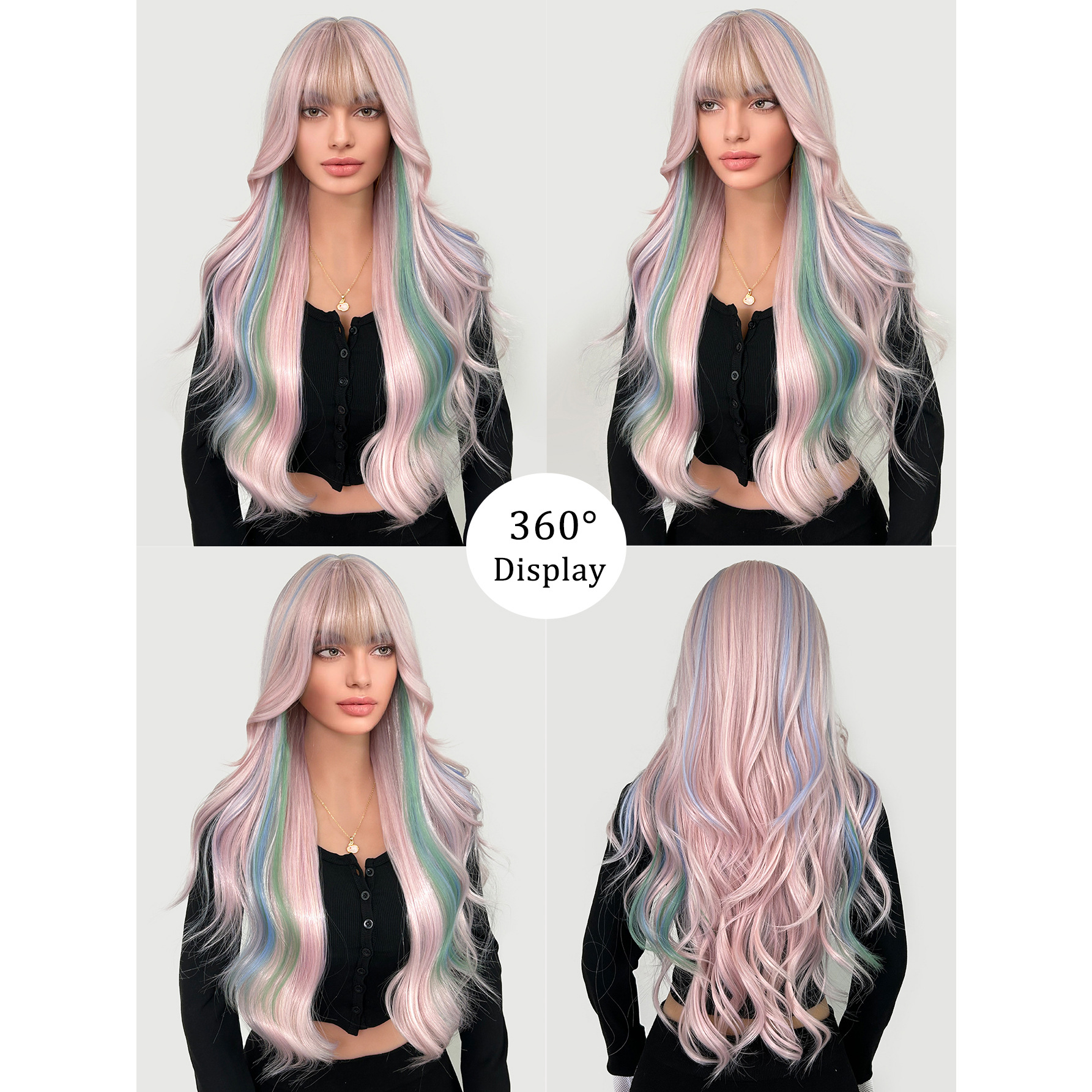 Wig full head color long curly hair, air long bangs fluffy