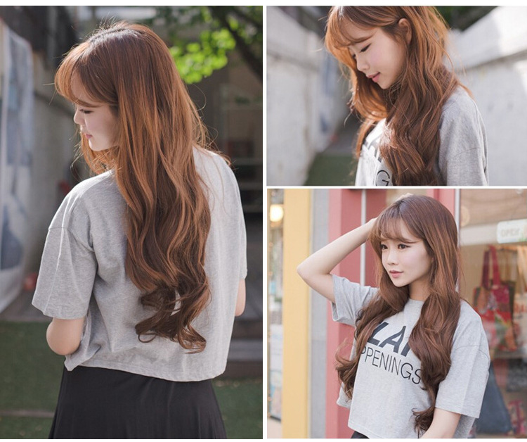  Air bangs, long curly hair, fashionable wig