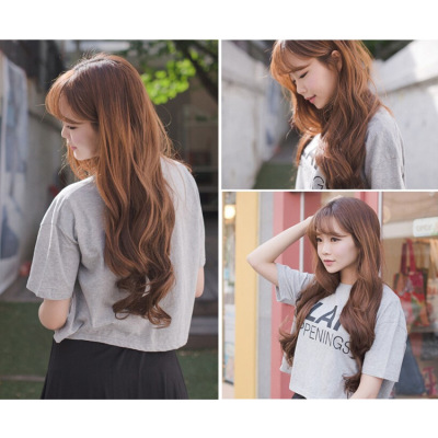  Air bangs, long curly hair, fashionable wig 02