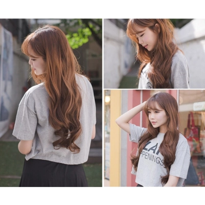  Air bangs, long curly hair, fashionable wig 02