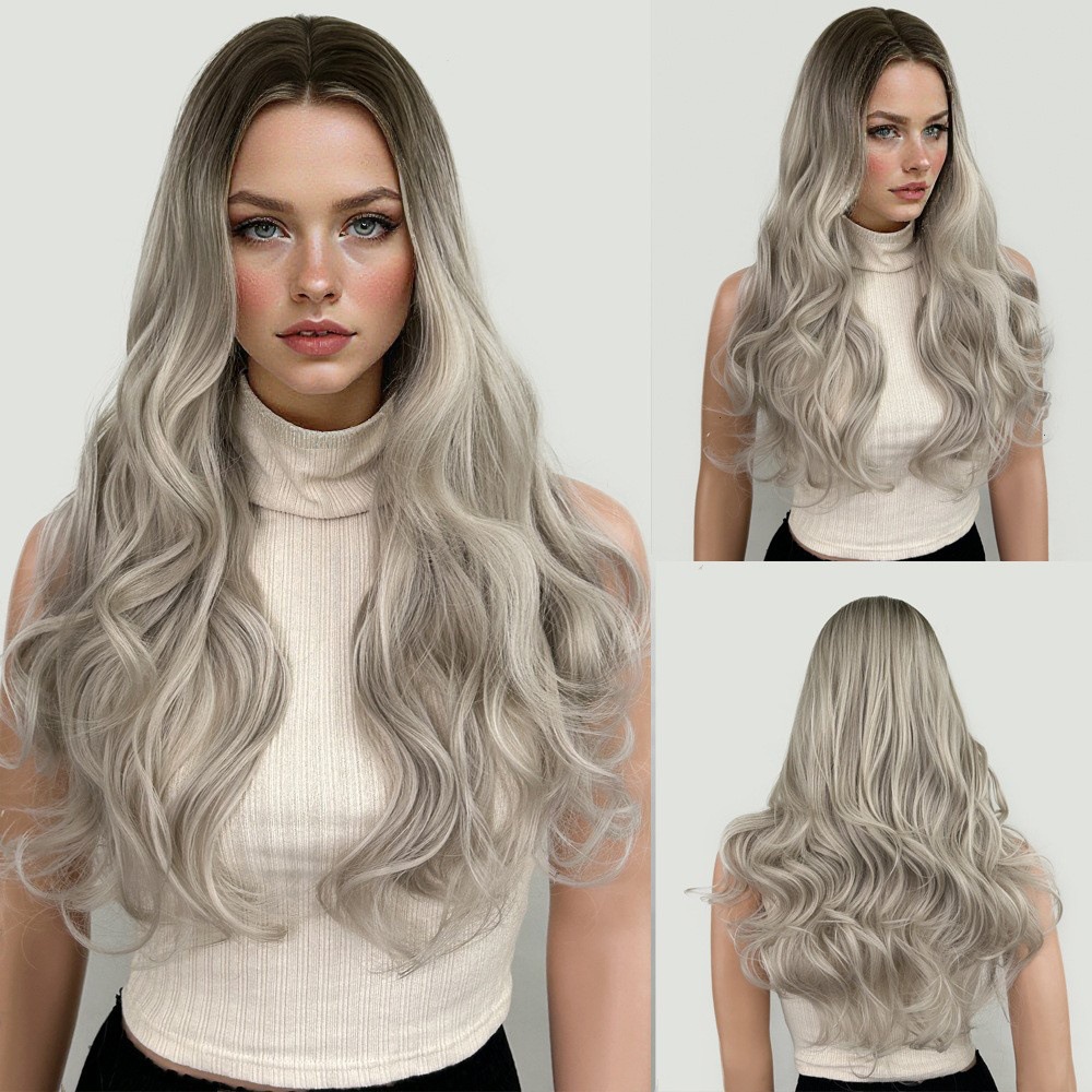 Gradient colored long hair, split long curly hair