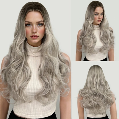 Gradient colored long hair, split long curly hair 01