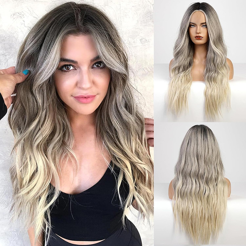Gradient fringe air long wave curly hair wig