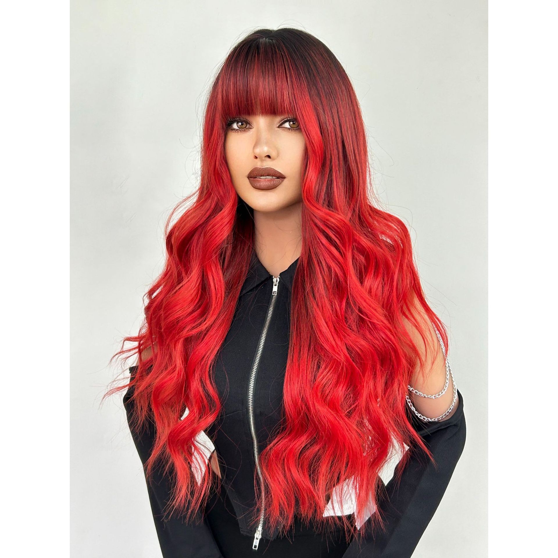 Gradient fringe air long wave curly hair wig