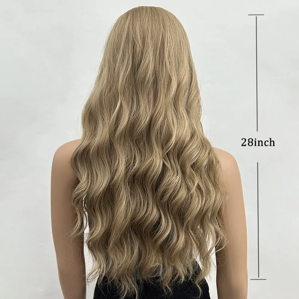 Long gold wavy wig with a natural appearance & gradual curling