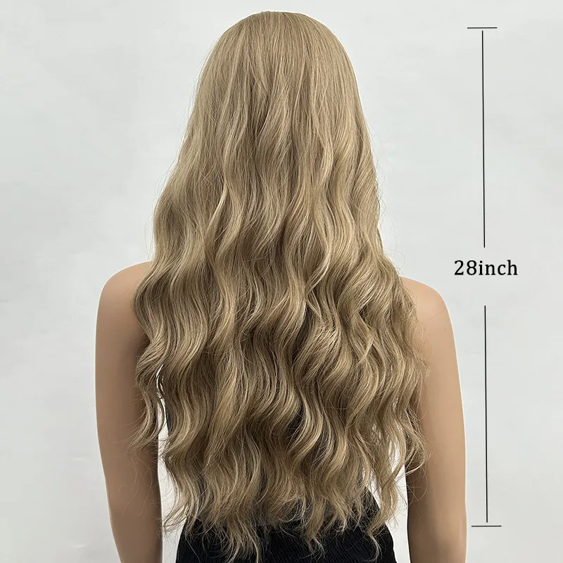 Long gold wavy wig with a natural appearance & gradual curling