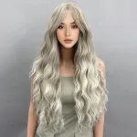 Long gold wavy wig with a natural appearance & gradual curling