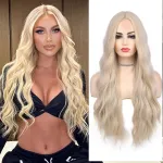 Long gold wavy wig with a natural appearance & gradual curling