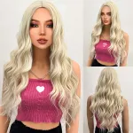 Long gold wavy wig with a natural appearance & gradual curling
