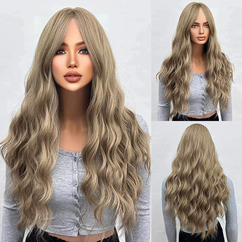 Long gold wavy wig with a natural appearance & gradual curling
