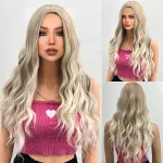 Long gold wavy wig with a natural appearance & gradual curling