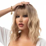 Long wave curly golden wig with bangs