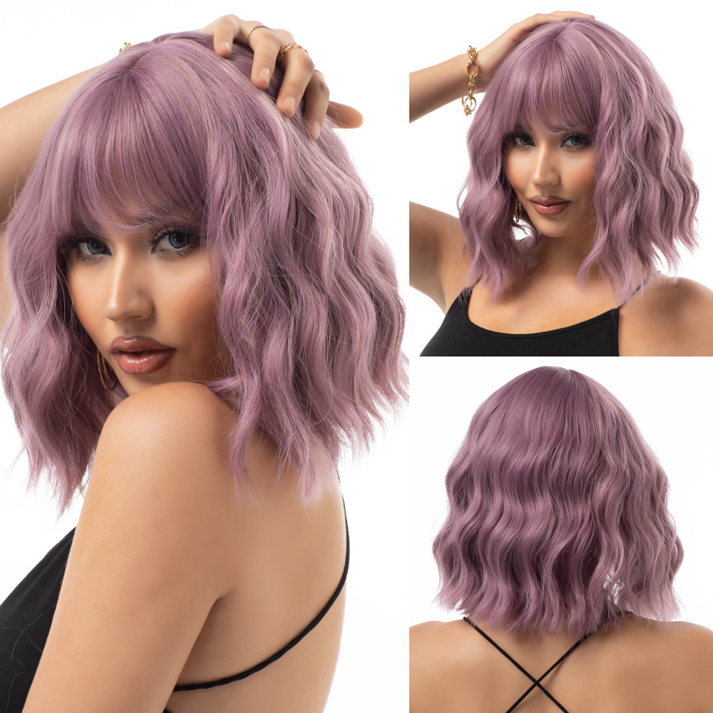 Long wave curly golden wig with bangs