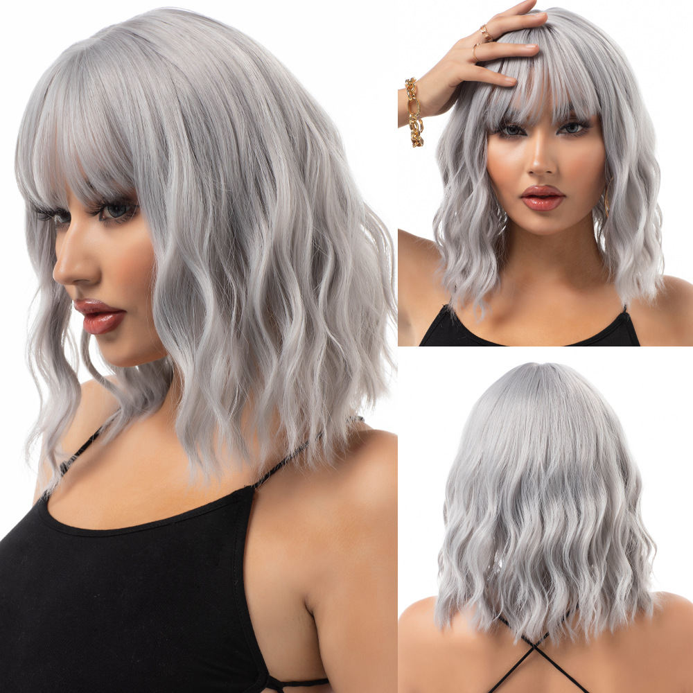 Long wave curly golden wig with bangs