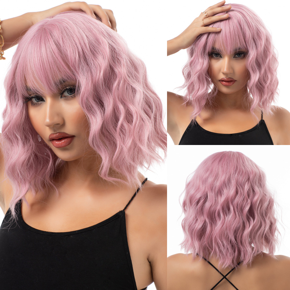 Long wave curly golden wig with bangs