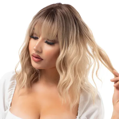 Long wave curly golden wig with bangs 02