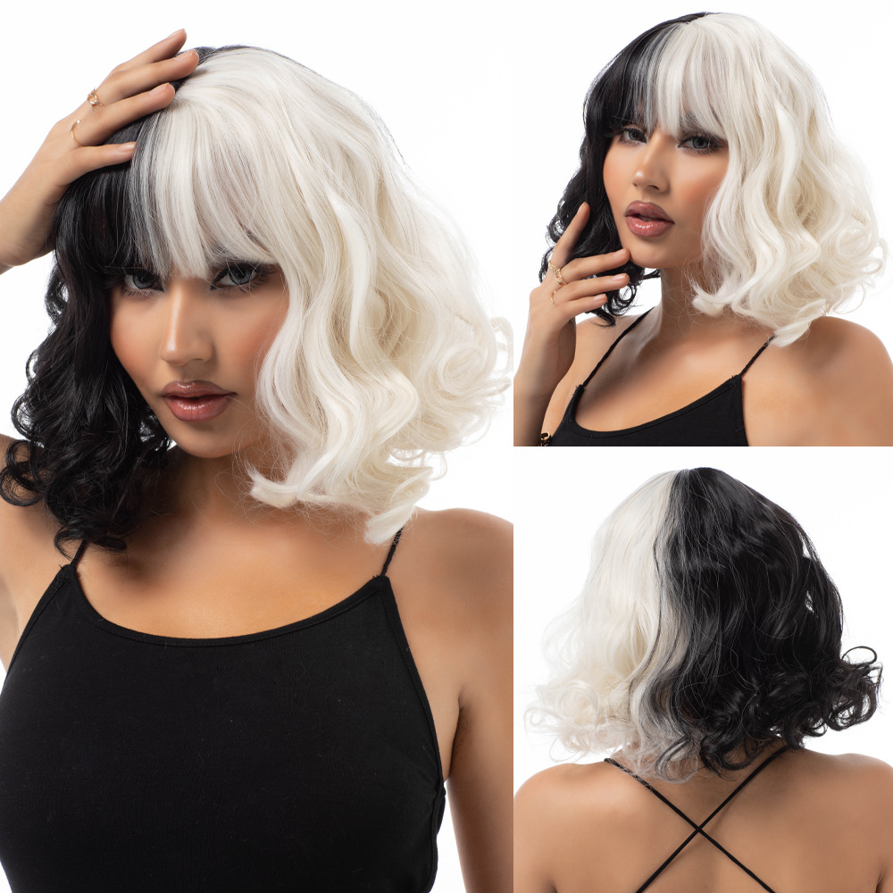 Long wave curly golden wig with bangs