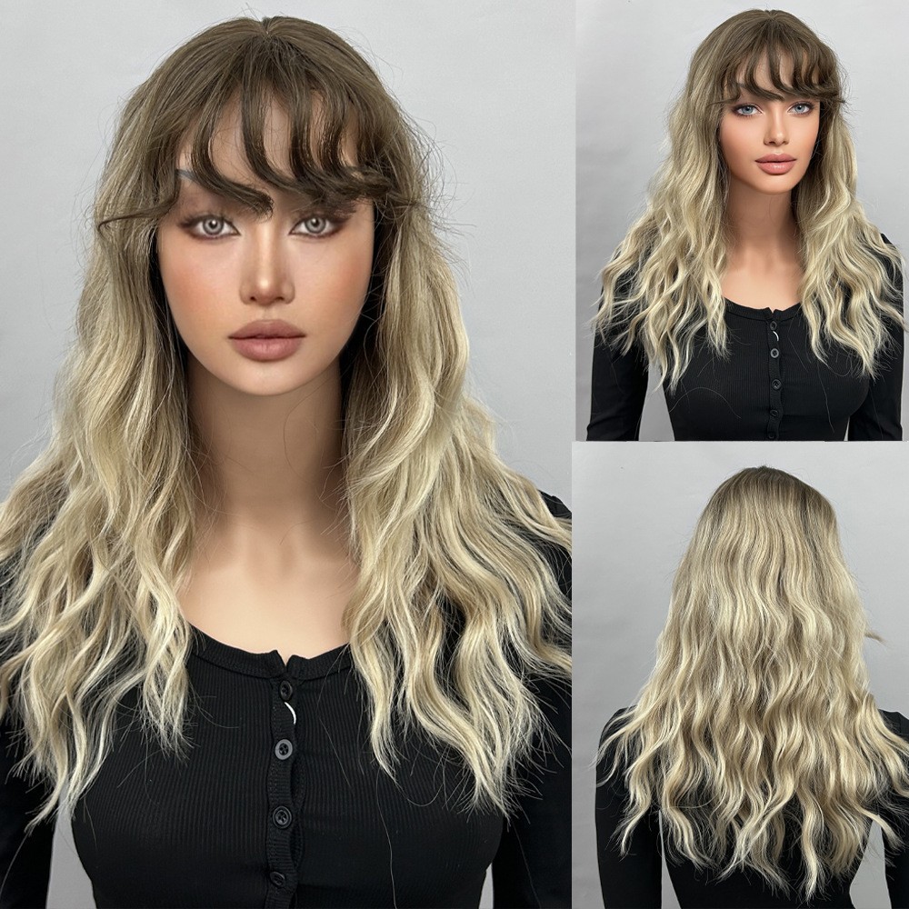 Pick dye long hair, split long curly hair wig