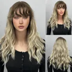 Pick dye long hair, split long curly hair wig