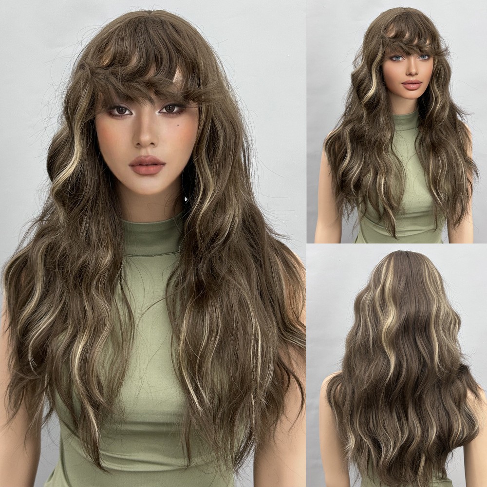 Pick dye long hair, split long curly hair wig