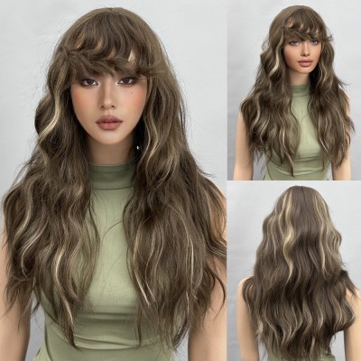 Pick dye long hair, split long curly hair wig 01