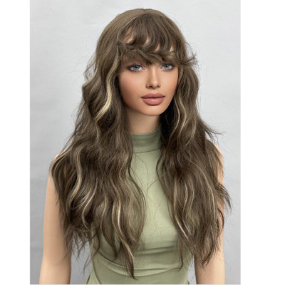 Pick dye long hair, split long curly hair wig 02