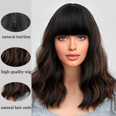 Short curly wig with bangs, loose curly hair 02