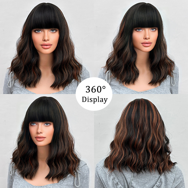 Short curly wig with bangs, loose curly hair