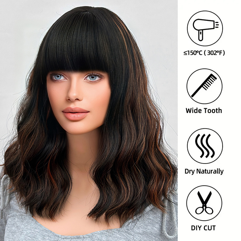 Short curly wig with bangs, loose curly hair