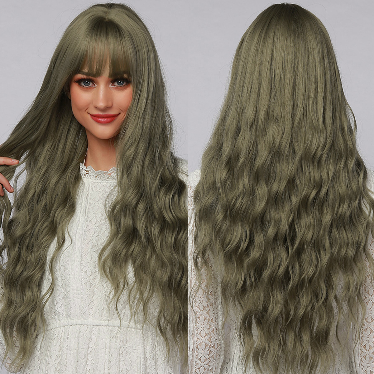 Wig, full head, mid length, curly hair