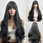 Wig blue wood gray with bangs, long curly hair