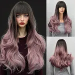 Wig blue wood gray with bangs, long curly hair