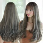 Wig blue wood gray with bangs, long curly hair