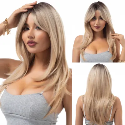 Wig full head blonde hair gradient curly layered short hair 01