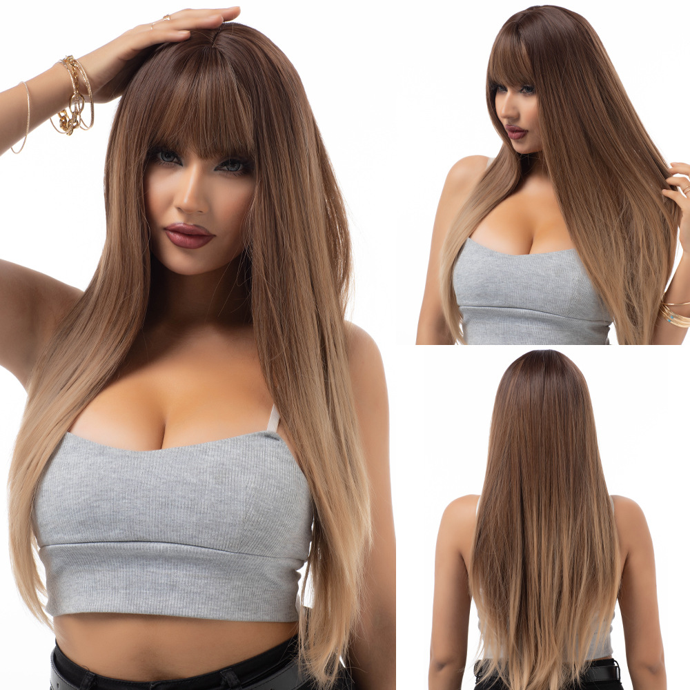 Wig full head blonde hair gradient curly layered short hair