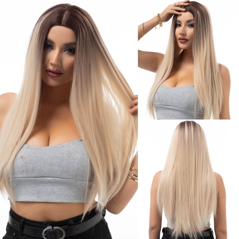 Wig full head blonde hair gradient curly layered short hair