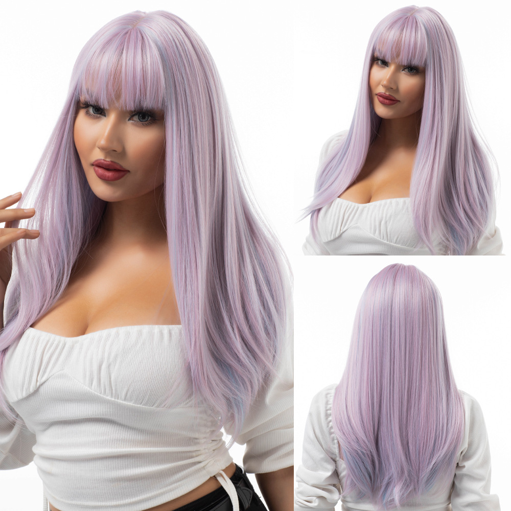 Wig full head blonde hair gradient curly layered short hair