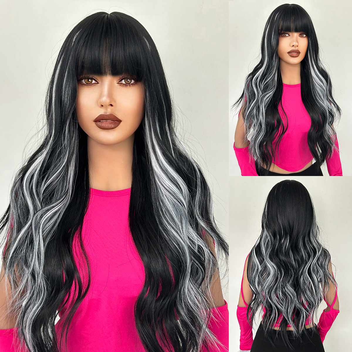 Wig full head dyed with large waves, simulating nature