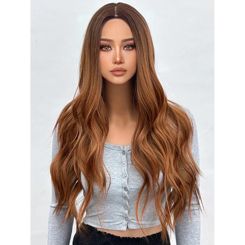 Wig full head long curly hair with slight water ripples